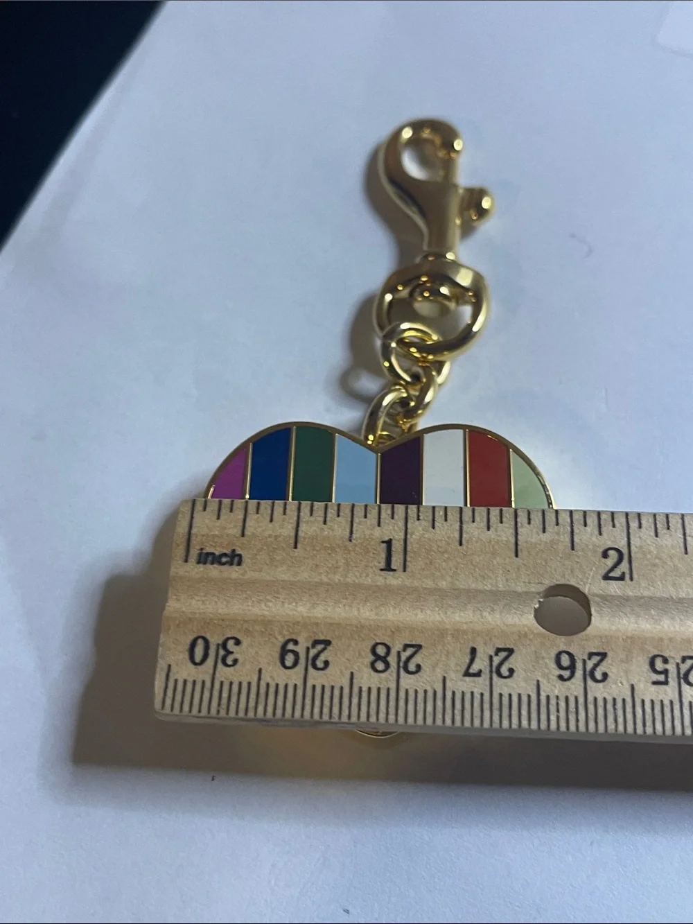 COACH Legaacy Stripe Heart Keychain Charm - Gold Hardware